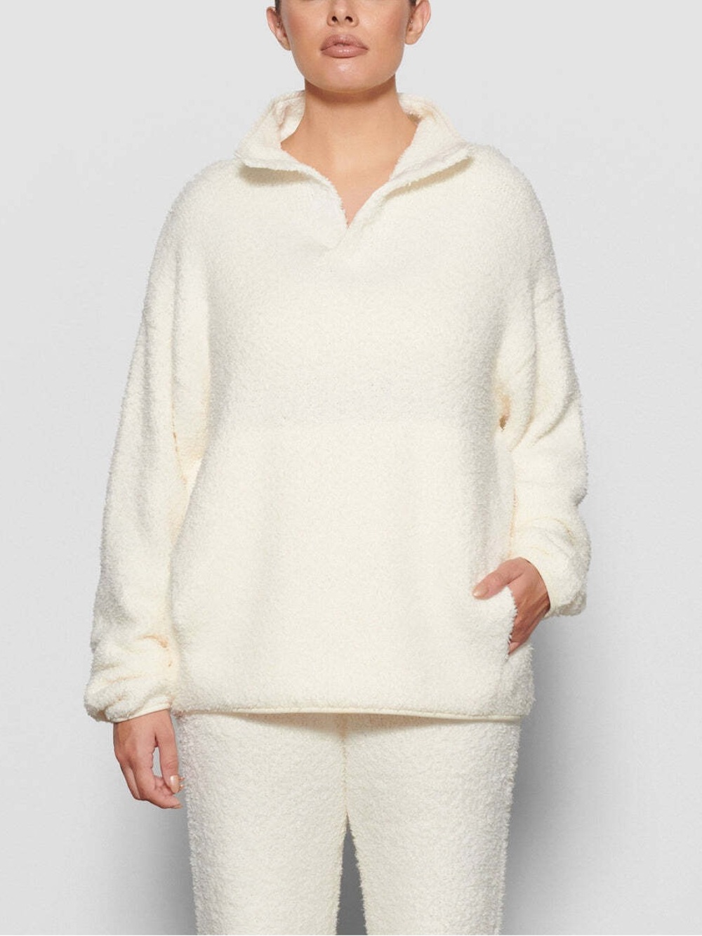 Skims cozy knit mock neck bone‎ Sherpa Pullover S/M